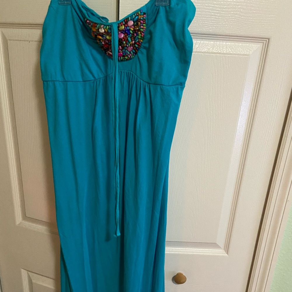 Beaded turquoise maxi dress